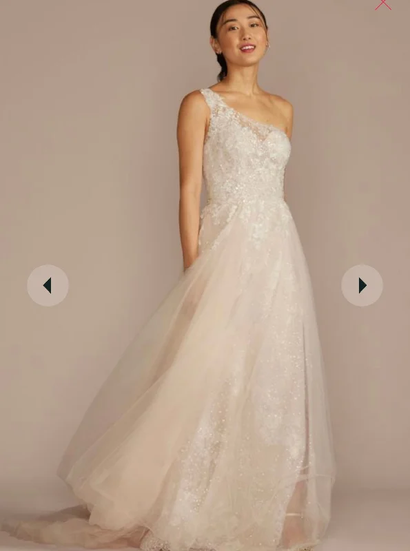 While Supplies Last Galina one-shoulder beaded wedding dress with overskirt SWG951