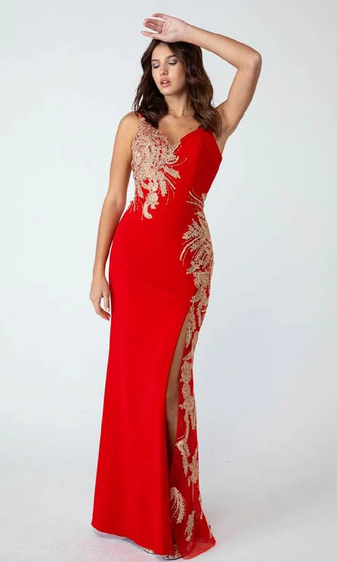 Special Discount Eureka Fashion 9996 - Sleeveless Gold Applique Evening Dress