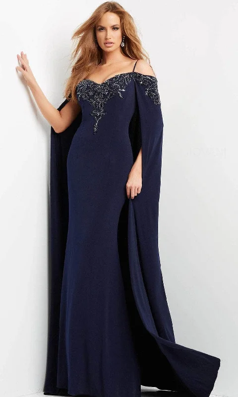 Now or Never Jovani 06631 - Long Cape Embellished Evening Gown