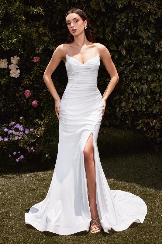 Mega Sale Satin White Strapless Slit Gown by Ladivine CD791W