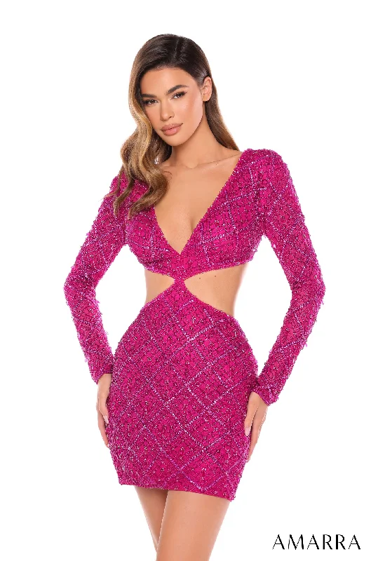 New Markdowns Beaded Short Cutout Long Sleeve Dress by Amarra 88034