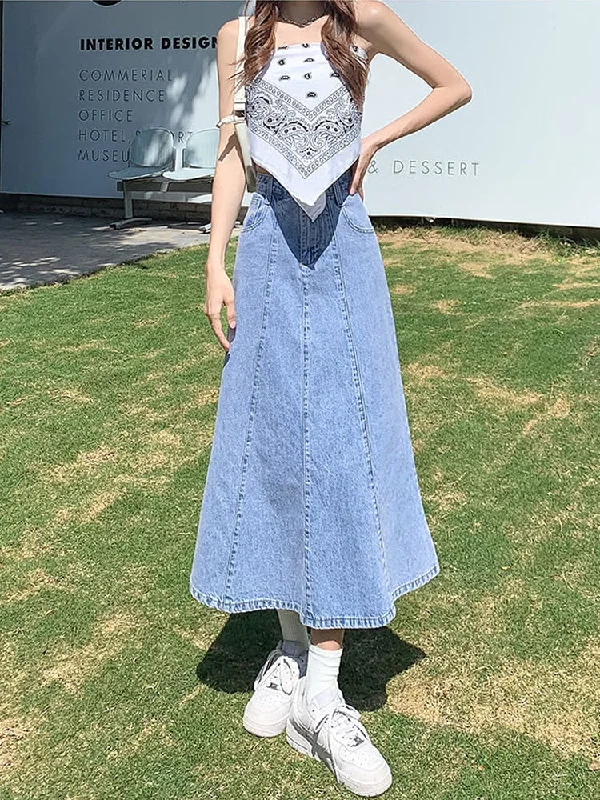 Quick Sale Back To School Outfits Fashion New Ruffled Denim Skirts Women Summer  New High Waist Wraps Long Skirt Female