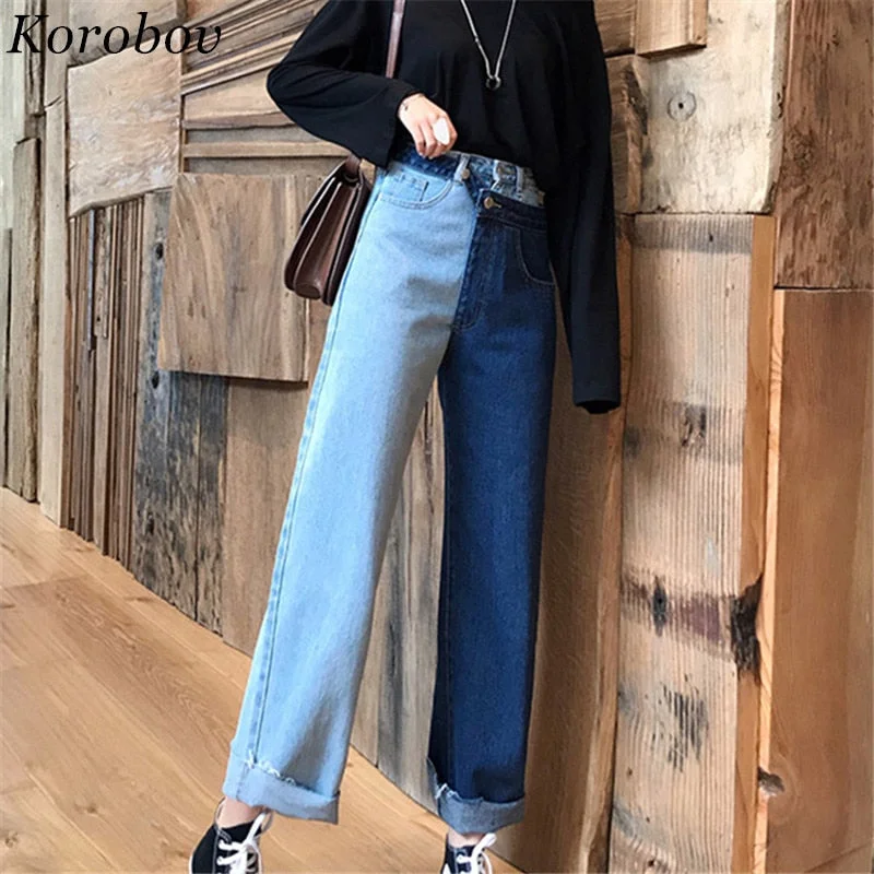 Great Bargains Awakecrm Christmas Gift Korobov 2019 New Fashion Auttum Korean Female Pants Panelled Spliced Wide Leg Pants High Waist Ankle-Length Loose Jeans 75872 Great Bargains Awakecrm Christmas Gift Korobov 2019 New Fashion Auttum Korean Female Pants Panelled Spliced Wide Leg Pants High Waist Ankle-Length Loose Jeans 75872