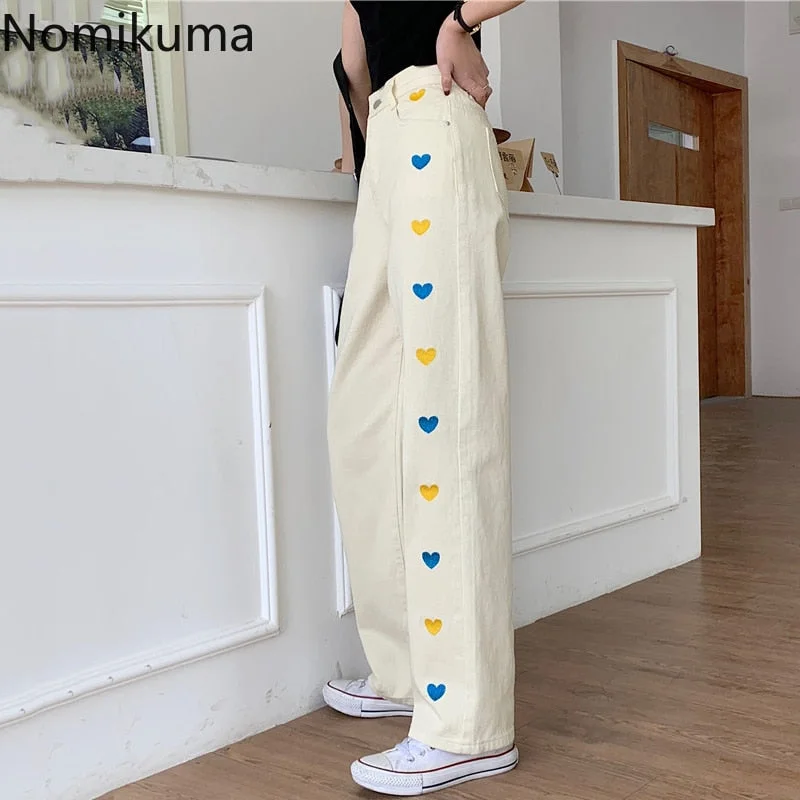 Huge Savings Awakecrm Christmas Gift Nomikuma Straight Loose Jeans Love Heart Embroidery Casual High Waist Denim Pants Women New Arrival Korean Style Pantalones Huge Savings Awakecrm Christmas Gift Nomikuma Straight Loose Jeans Love Heart Embroidery Casual High Waist Denim Pants Women New Arrival Korean Style Pantalones