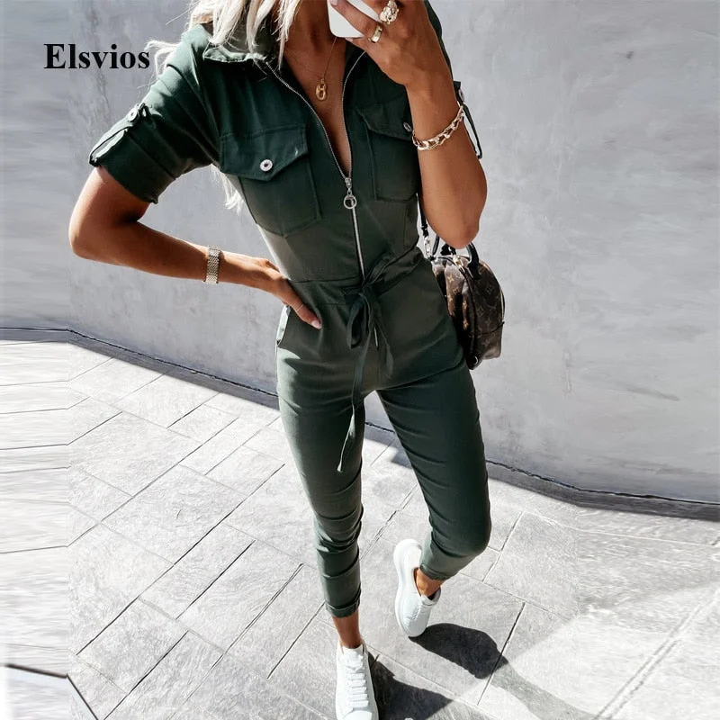 Blowout Deals Summer Short Sleeve Overalls Playsuit Fashion Tie-up Waist Office Lady Jumpsuit Women Casual Zip Pocket Cargo Pants Romper Blowout Deals Summer Short Sleeve Overalls Playsuit Fashion Tie-up Waist Office Lady Jumpsuit Women Casual Zip Pocket Cargo Pants Romper