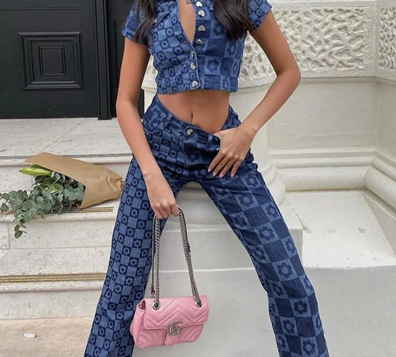 Price Smash Awakecrm Y2K E Girl Print Floral High Waist Flare Pants Women Summer Long Trousers Summer Sweatpants Capris Pant Bottom