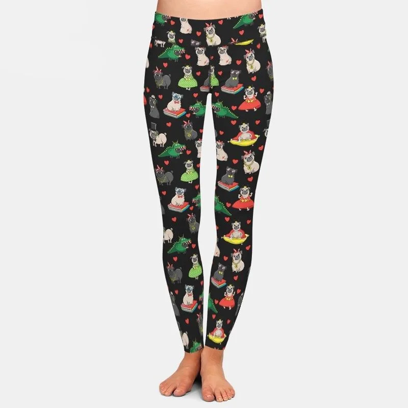The Best Prices Ladies 3D Cartoon Cute Pug Dogs Printed Leggings