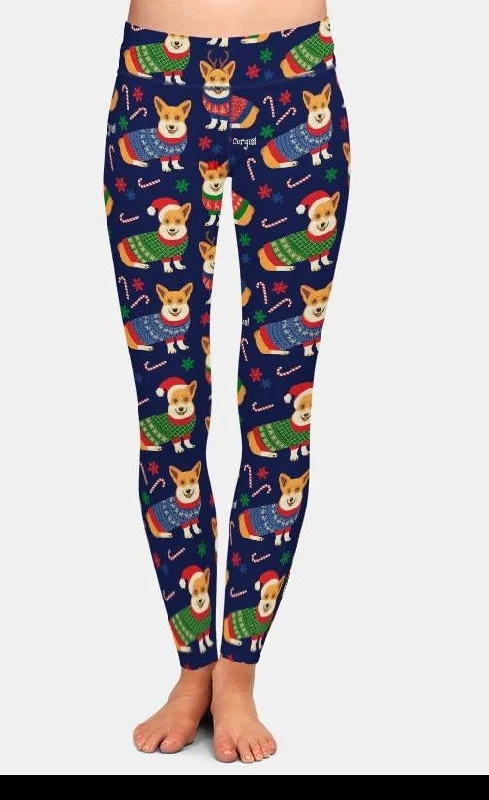 Online Exclusive Ladies 3D Christmas Corgis Printed Leggings