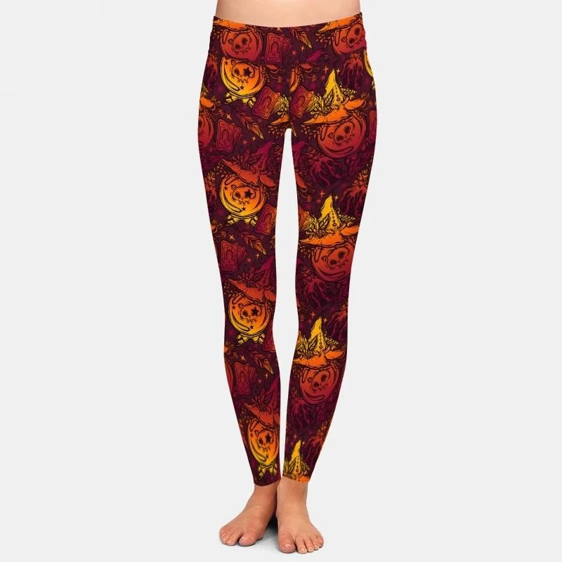 Overstock Sale Ladies 3D Halloween Pumpkin In Hats Printed Leggings