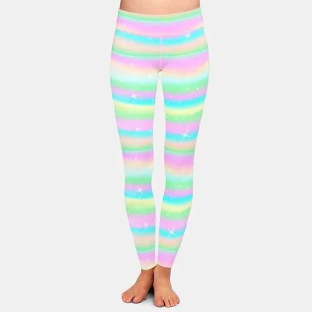Price Reduction Ladies 3D Pastel Watercolour Stripes Printed Leggings