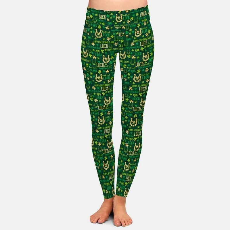 Steals and Deals Ladies 3D Shamrocks Printed Leggings