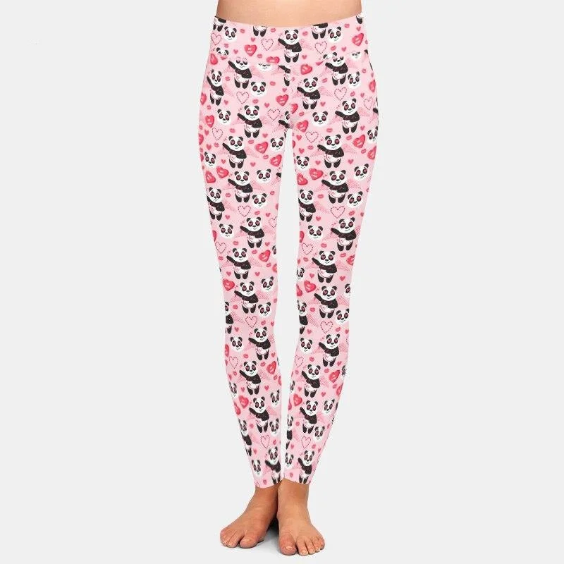 Savings Galore Ladies 3D Valentine's Day Pandas & Hearts Printed Leggings