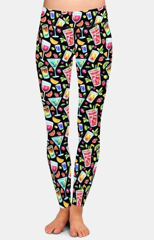 Warehouse Sale Ladies 3D Watercolour Tropical Cocktails Printed Leggings