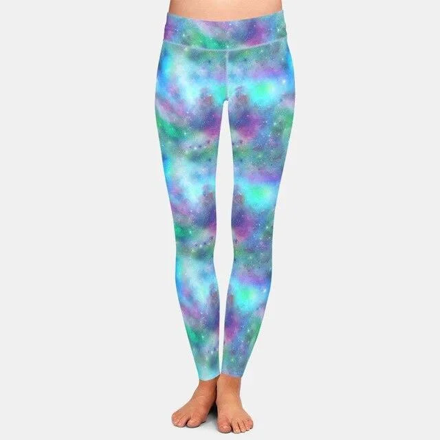 Quick Sale Ladies Beautiful Blue/Green/Purple Galaxy Printed Leggings