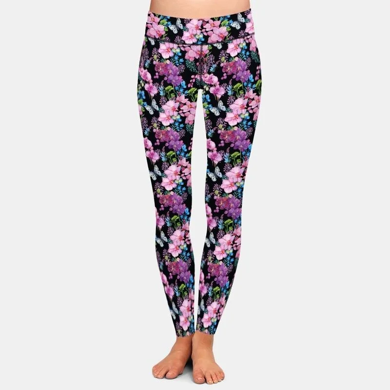 Final Clearance Ladies Beautiful Flowers Printed High Waist Leggings