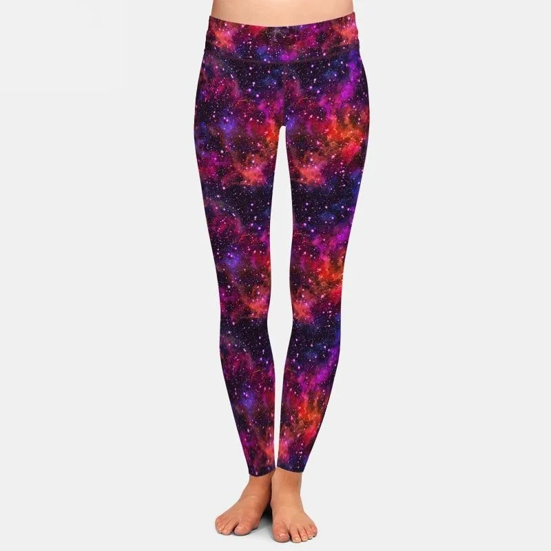 Special Promotion Ladies Beautiful Red/Purple Galaxy Design Leggings