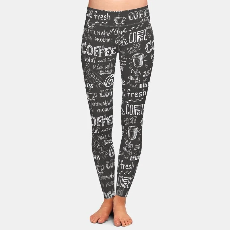 Massive Deals Ladies Blackboard Hand-Painted Coffee Printed Leggings
