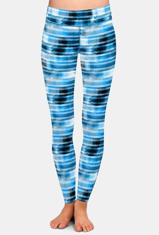 Special Offer Ladies Blue Watercolour Lines Patterned Leggings