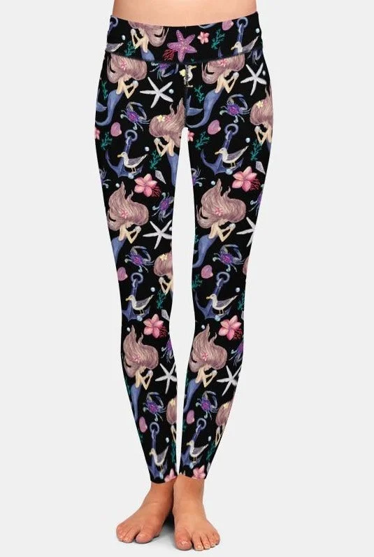 Shop and Save Ladies Cartoon Mermaid Under The Sea Printed Leggings