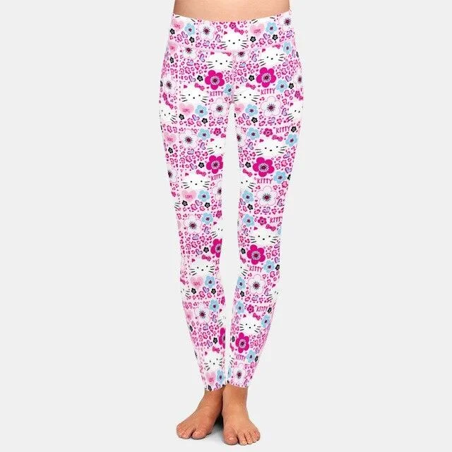 Sale Event Ladies Cute 3D Cartoon Cat & Flowers Patterned Leggings