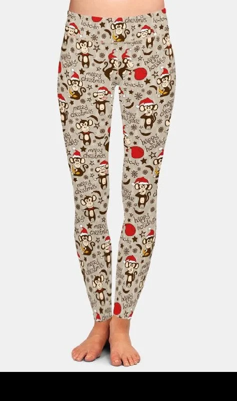 Customer Appreciation Sale Ladies Cute Christmas Monkey Design Printed Leggings
