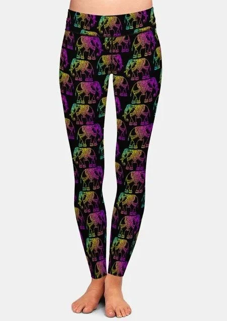 Take Advantage Ladies Cute Colourful Cartoon Elephants Printed Leggings
