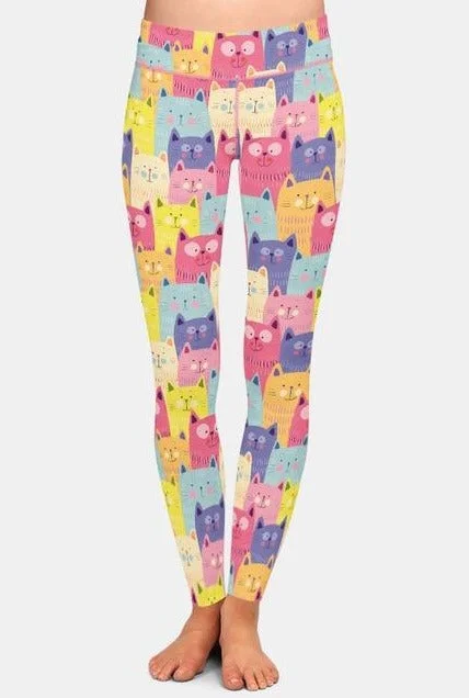 Deal Zone Ladies Cute Colourful Cats Patterned Leggings
