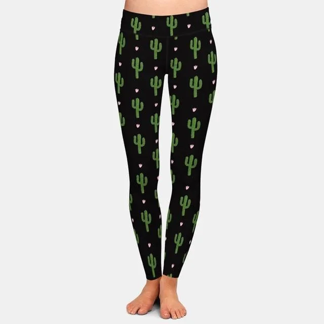 Online Only Ladies Fashion Cactus Printed Brushed Leggings