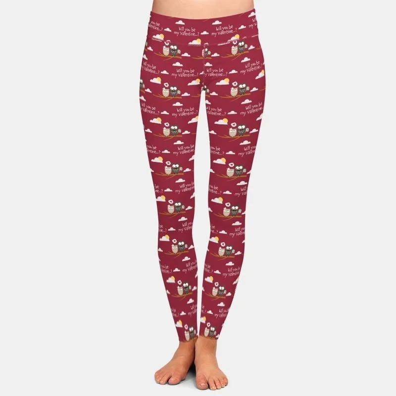 Major Savings Ladies Fashion Valentine's Day Cute Couple Owls Printed Leggings
