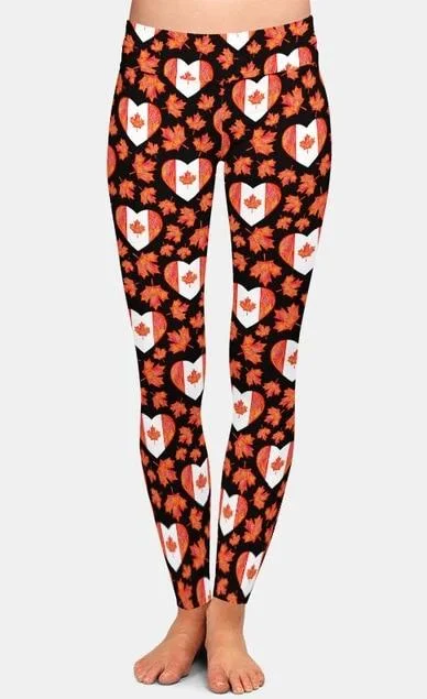 Act Now Ladies Hearted Maple Leaf Printed Leggings