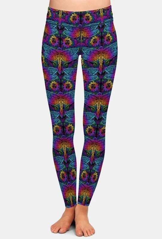 Reduced Prices Ladies Mandala Elements Of Paisley And Dragonfly Printed Leggings