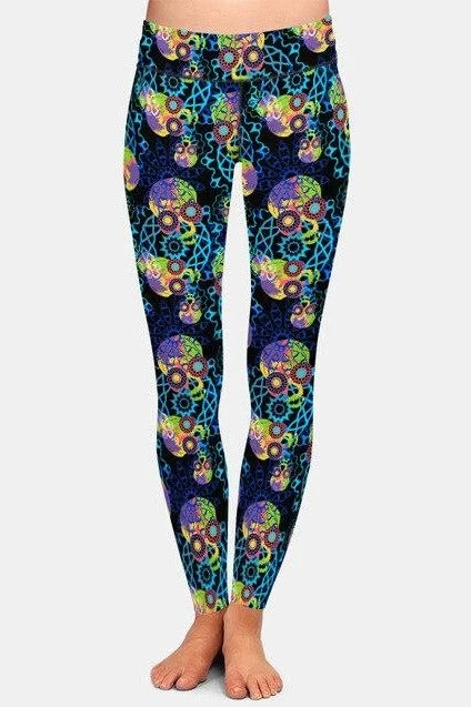 Best Deals Ladies Rainbow 3D Skulls and Mandala Printed Leggings