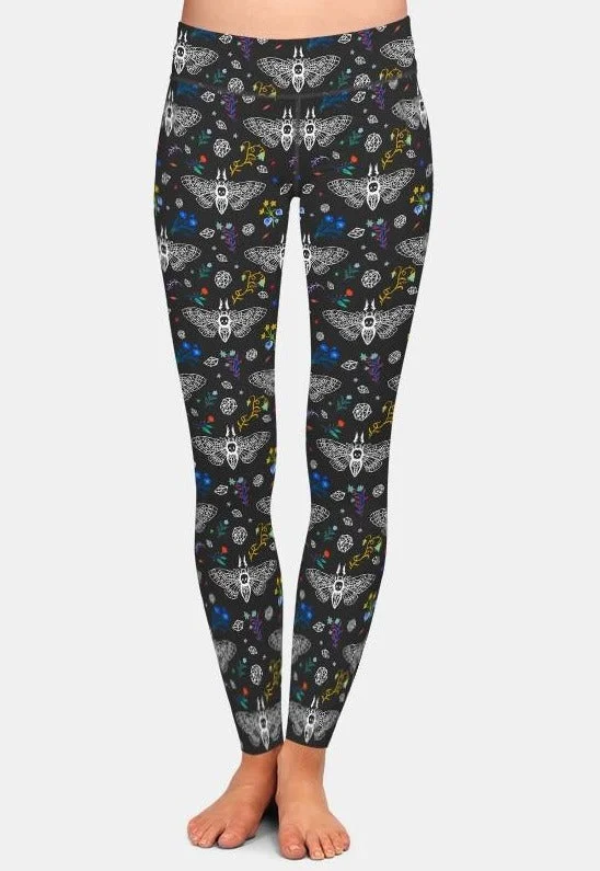 Stock Up and Save Ladies Soft Goth Moth Design Printed Leggings