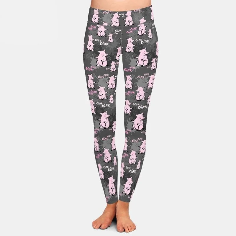 Referral Discount Ladies Super Soft Cute Pink Pigs Printed Leggings