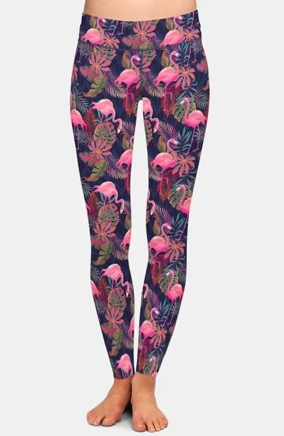 Value Deals Ladies Super Soft Flamingos and Palms Printed Leggings