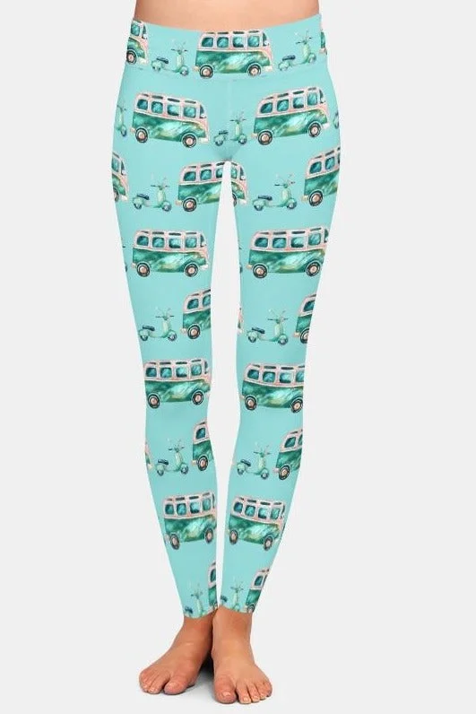 Act Now Ladies Watercolour Motorcycles & Cars Printed Leggings
