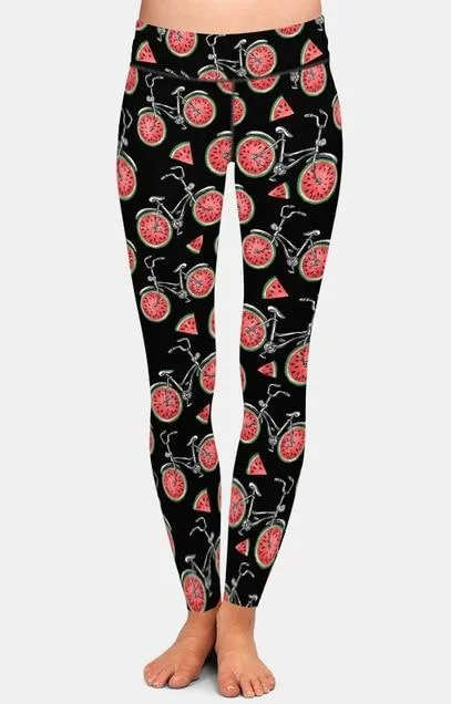 YEAR-End Sale Womens Fashion Bicycles With Assorted Foods Leggings