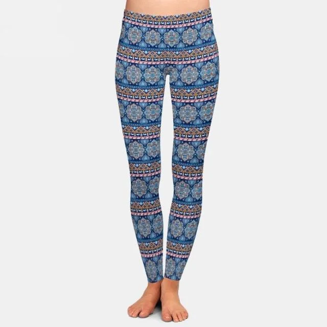 Crazy Savings Womens Fashion Blue Floral Aztec Printed Leggings
