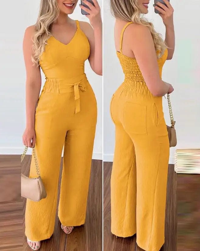 Customer Appreciation Sale 2023 Summer Woman Long Jumpsuits Elegant Sexy V-Neck Shirred Cami Top & High Waist Pants Set New Fashion Casual One Pieces Customer Appreciation Sale 2023 Summer Woman Long Jumpsuits Elegant Sexy V-Neck Shirred Cami Top & High Waist Pants Set New Fashion Casual One Pieces