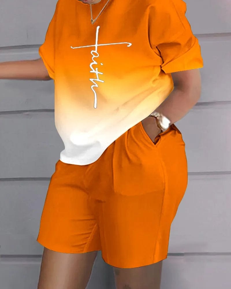 Price Rollback 2023 Womens Two Piece Sets Outfit Summer New Fashion Home Short-Sleeved Shorts Printed Suit Female