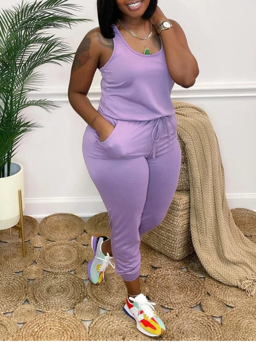 Weekend Flash Sale 4XL 5XL LW Plus Size Women Clothing 2024 Spring Stretchy Sleeveless Solid U Neck Drawstring Light One-piece Casual Jumpsuit Weekend Flash Sale 4XL 5XL LW Plus Size Women Clothing 2024 Spring Stretchy Sleeveless Solid U Neck Drawstring Light One-piece Casual Jumpsuit