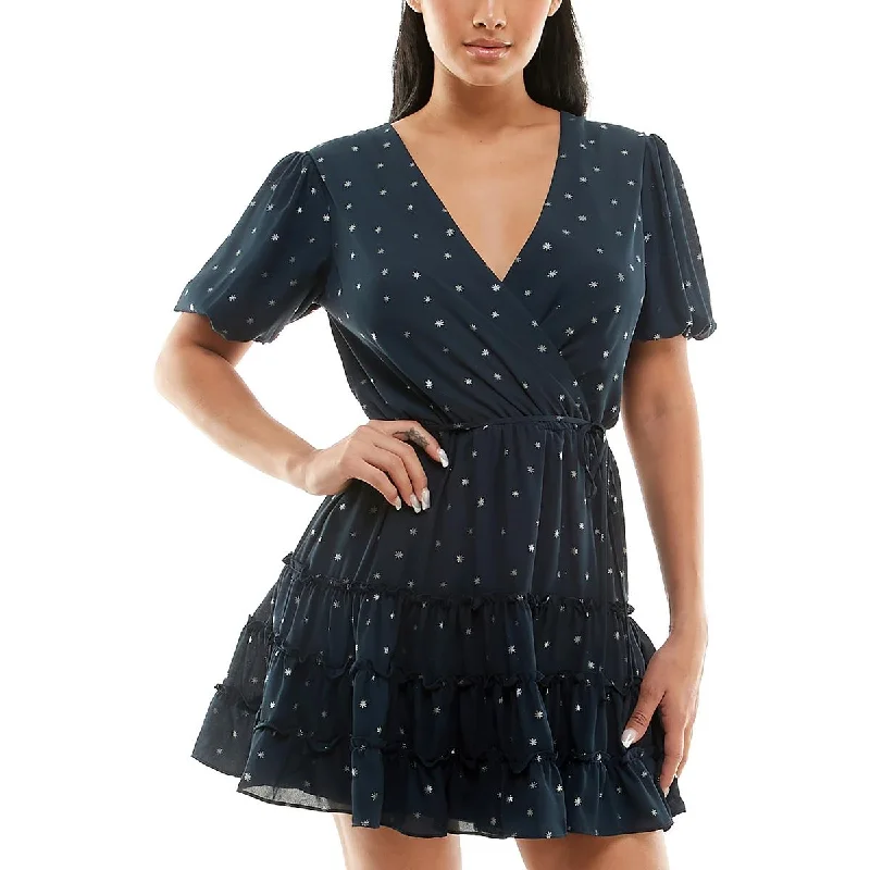 Inventory Reduction B. Darlin Womens Juniors Metallic Printed Mini Dress