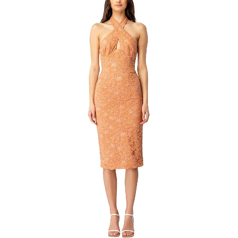 Members Only Bardot Womens Riviera Lace Halter Cocktail and Party Dress