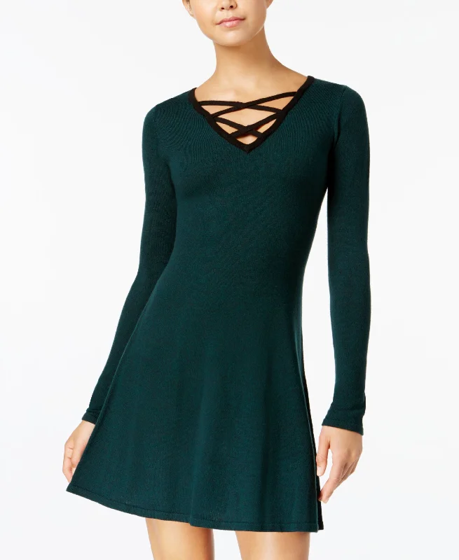 Midnight Madness Bcx Juniors Contrast Lace Up Sweater Dress