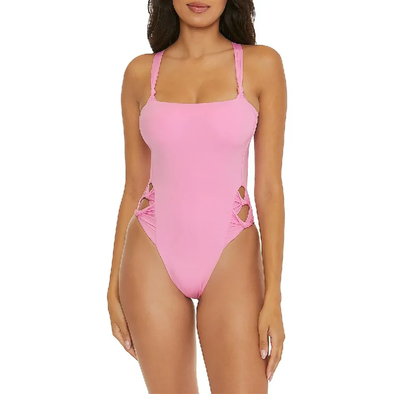 Shop and Save Becca Womens Solid Nylon One-Piece Swimsuit