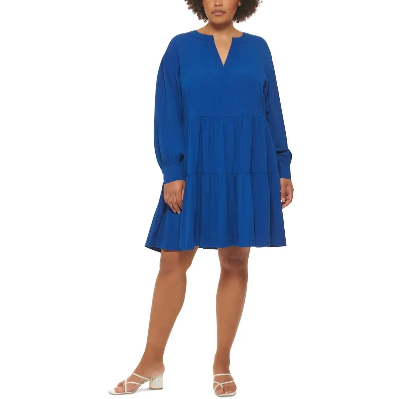 YEAR-End Clearance Calvin Klein Womens Plus Tiered Rayon Fit & Flare Dress