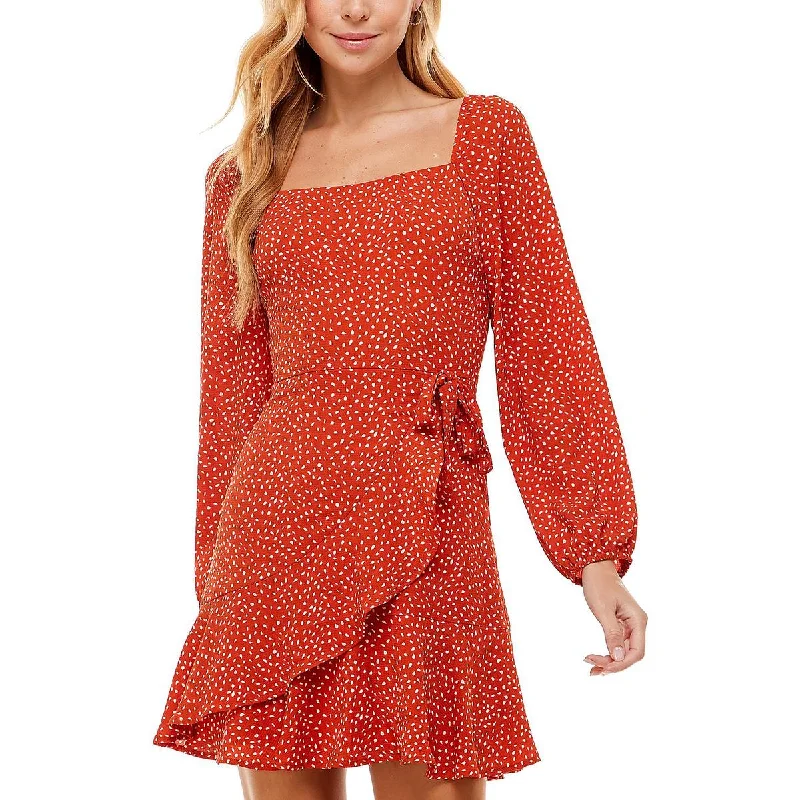 Don't Wait City Studios Womens Juniors Printed Scuba Side Tie Mini Dress