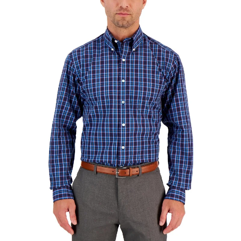 Clearance Event Club Room Mens Rojo Plaid Cotton Button-Down Shirt