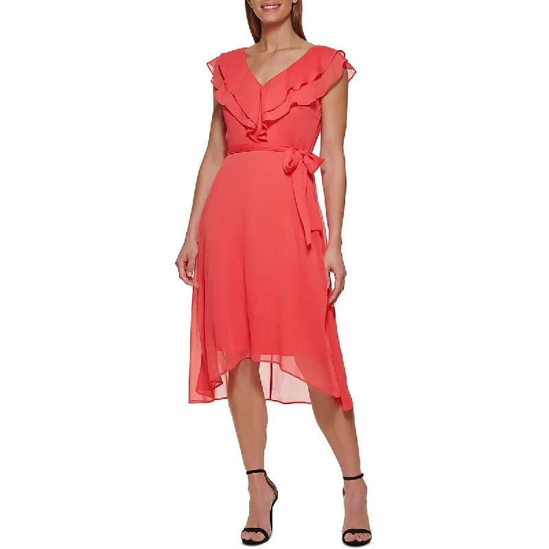 Extra Savings DKNY Womens Ruffled Sheer Midi Dress