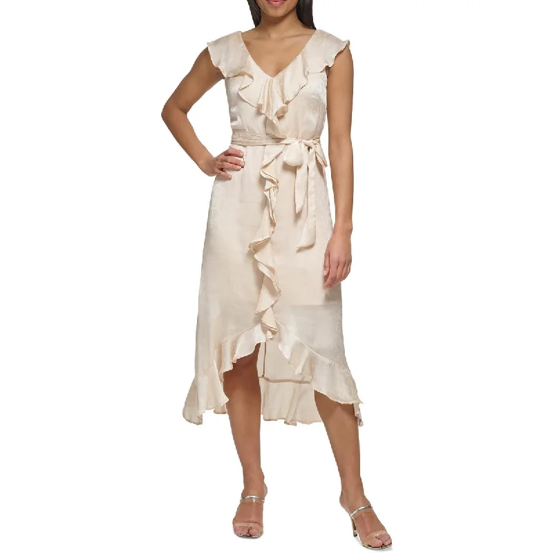 Don't Miss DKNY Womens Ruffled Mid Calf Midi Dress
